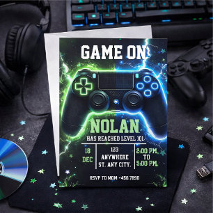 Convite de Aniversário Level Up Gamer – Jogo Neon