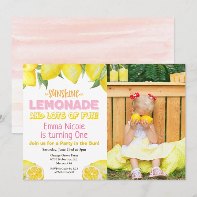Convite de Aniversário Limonada Limão - QUALQUER I (Frente/Verso)