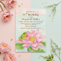 Convite de Aniversário Lírio de Água Rosa e Rã da