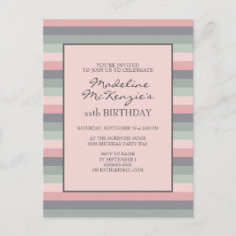 Convite de Aniversário Listras Rosa Pastel Verde R