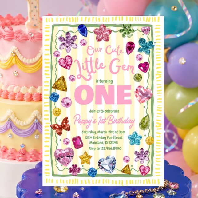 Convite de Aniversário Little Gem com Rhinestone (Criador carregado)