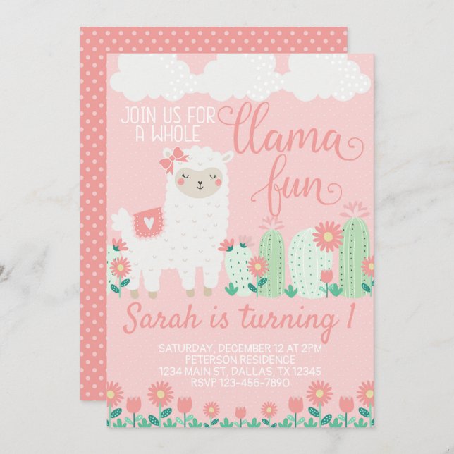 Convite de aniversário Llama Alpaca Convidar (Frente/Verso)