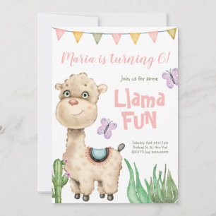 Convite de Aniversário Llama Fun Watercolor