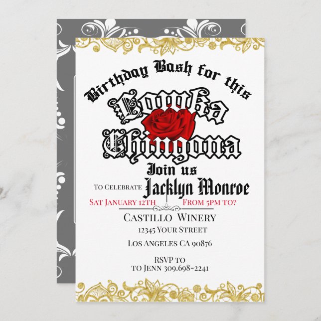 Convite de aniversário Loca Chingona Chola (Frente/Verso)