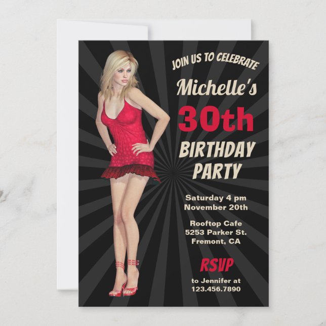 Convite de aniversário louro quente "sexy" da (Frente)