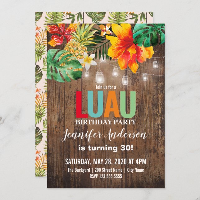 Convite de aniversário Luau (Frente/Verso)