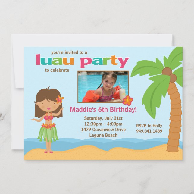 Convite de aniversário Luau (Frente)