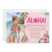 Convite de Aniversário Luau Rosa Floral Tropical A