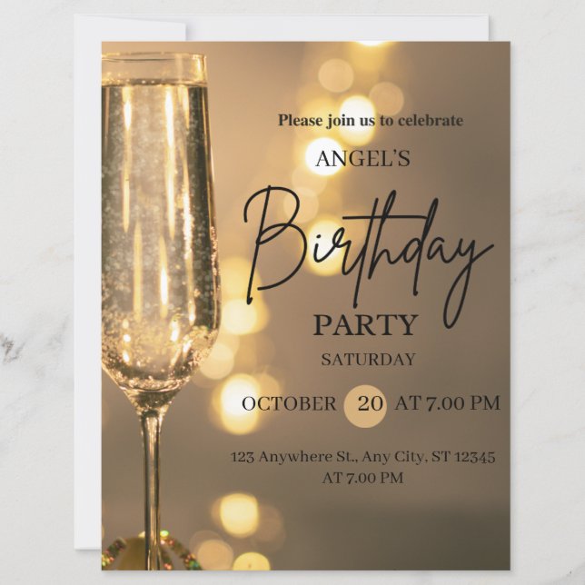Convite de Aniversário Luxo Luzes Douradas (Frente)