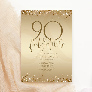 Convite de Aniversário Luxuoso Dourado Ninety & Fa