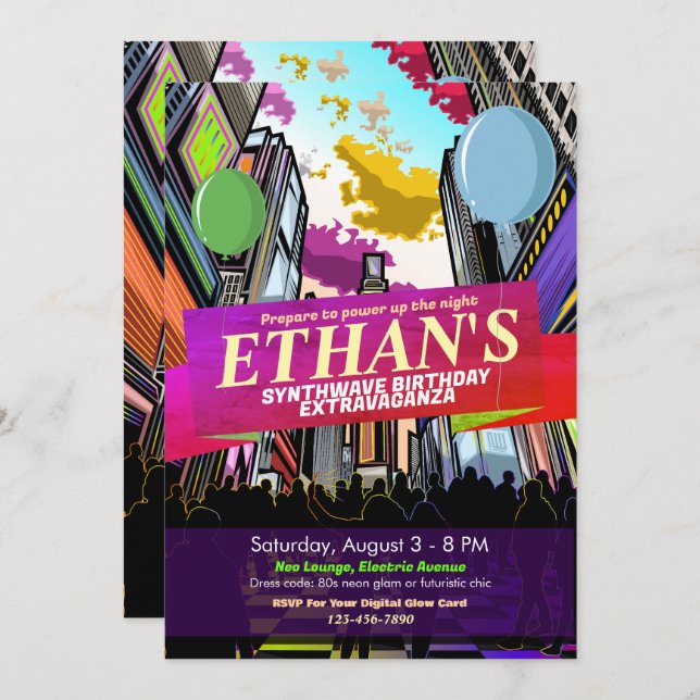 Convite de Aniversário Luzes da Cidade da Metrópol (Frente/Verso)