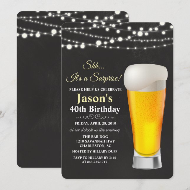 Convite de Aniversário Luzes de Cerveja para QUALQ (Frente/Verso)
