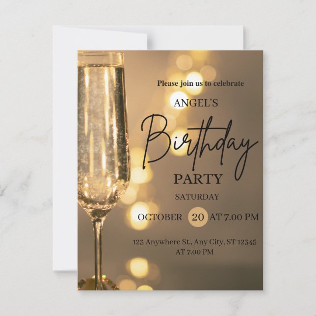 Convite de Aniversário Luzes Douradas de Luxo (Frente)
