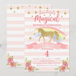 Convite de aniversário Magical Rainbow Unicorn