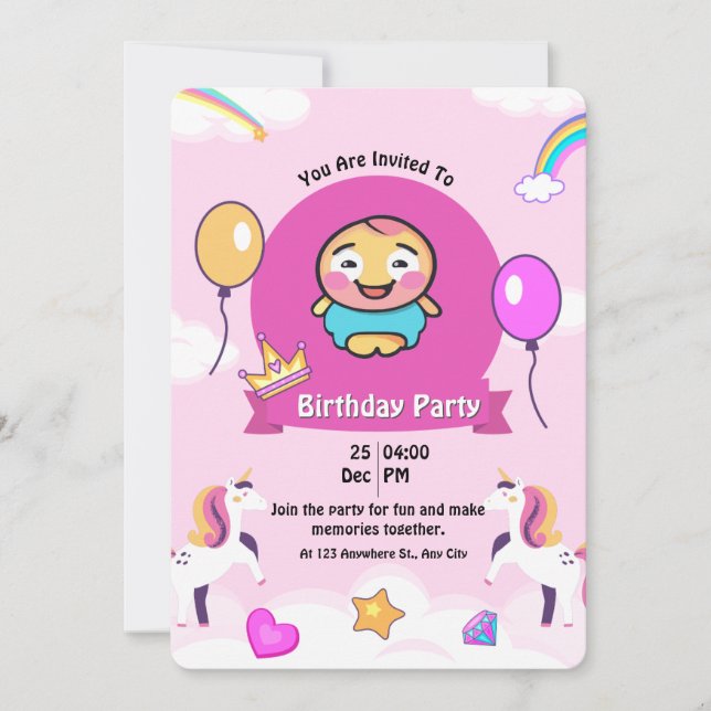 Convite de aniversário Magical Unicorn (Frente)