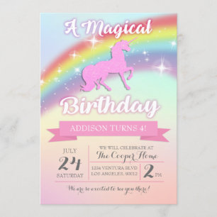 Convite de aniversário Magical Unicorn