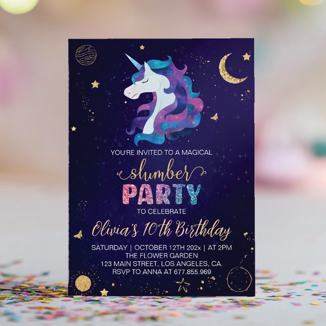 Convite de aniversário Magical Unicorn Slumber (Criador carregado)