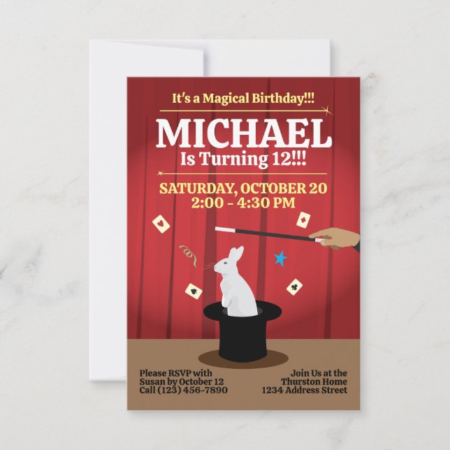 Convite de aniversário Mágico - Chapéu Superior e  (Frente)