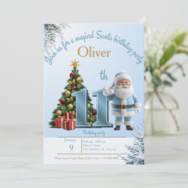 Convite de Aniversário Mágico do Papai Noel – 11º  (Em pé/Frente)