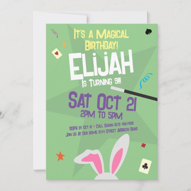 Convite de aniversário mágico - Presto! Mágico Bun (Frente)