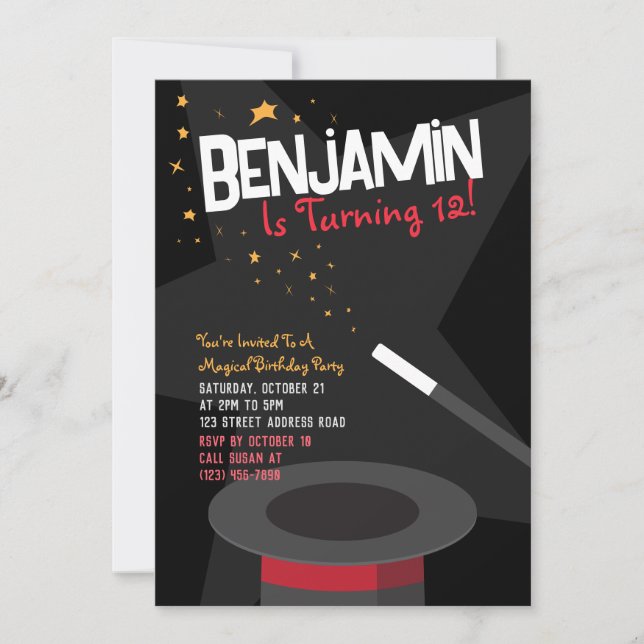 Convite de aniversário mágico - varinha mágica e e (Frente)