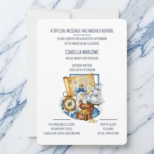 Convite de Aniversário Mapa do Baú do Tesouro Barc (Map out party.)