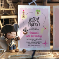 Convite de Aniversário Mapa do Tesouro Rosa Pirata