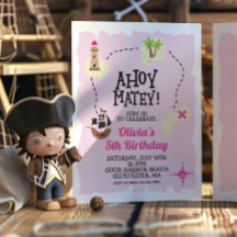 Convite de Aniversário Mapa do Tesouro Rosa Pirata
