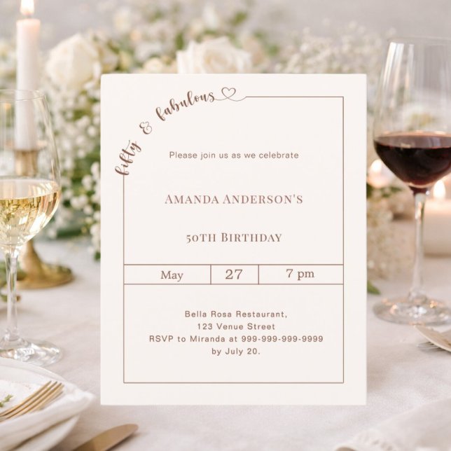 Convite de aniversário marfim 50 e fabuloso (Criador carregado)