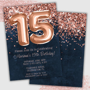 Convite de aniversário Marinho Dourado 15 azul