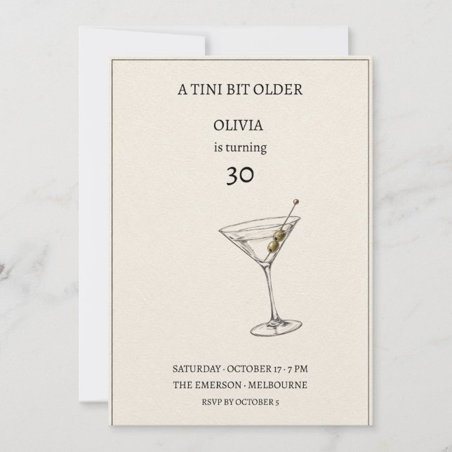 Convite de Aniversário Martini Um Pouco Mais Velho (Frente)