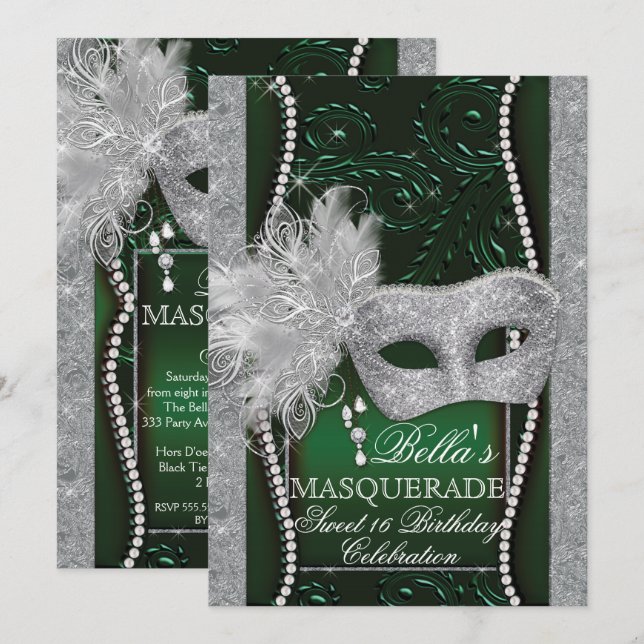 Convite de aniversário Mascarada de Mardi Gras (Frente/Verso)
