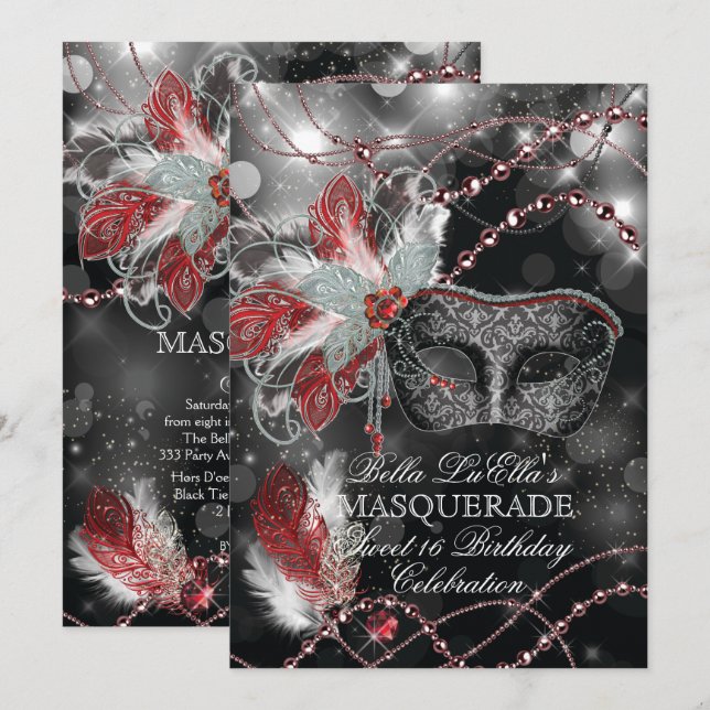 Convite de aniversário Mascarada de Mardi Gras (Frente/Verso)