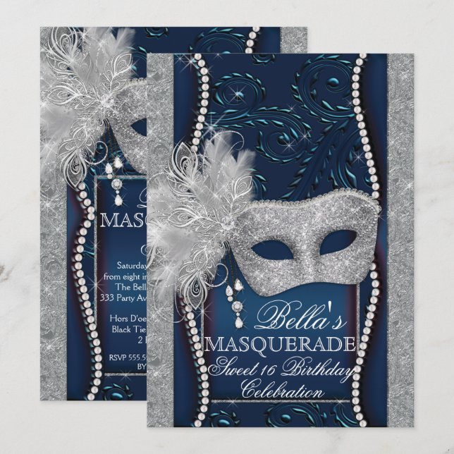 Convite de aniversário Mascarada de Mardi Gras (Frente/Verso)