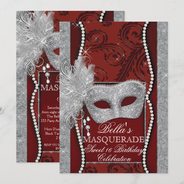 Convite de aniversário Mascarada de Mardi Gras (Frente/Verso)