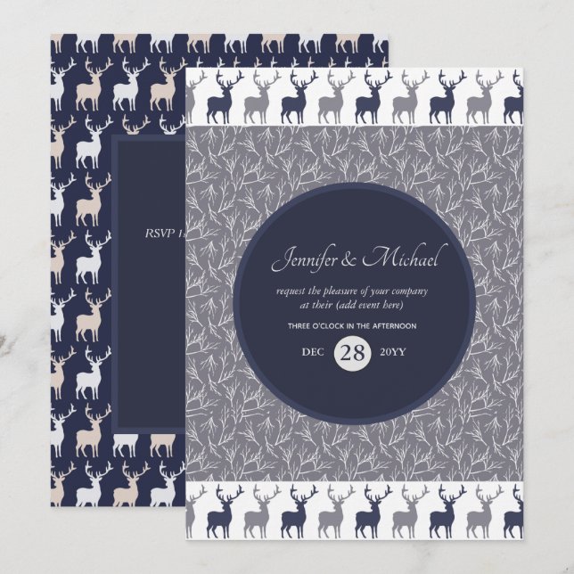 Convite de Aniversário Masculino STAG Azul Marinho (Frente/Verso)