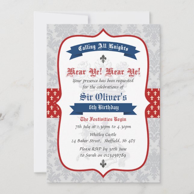 Convite de aniversário matemático Cavaleiro (Frente)