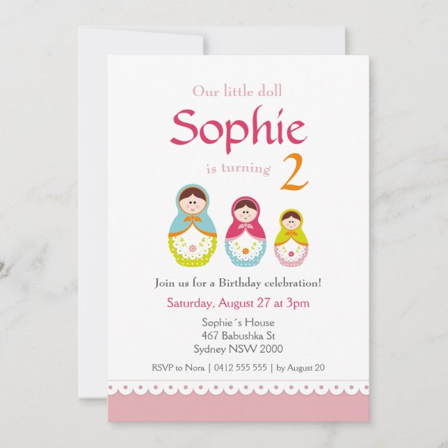Convite de aniversário Matryoshka (Frente)