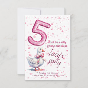 Convite de aniversário, menina 5, rosa, ganso