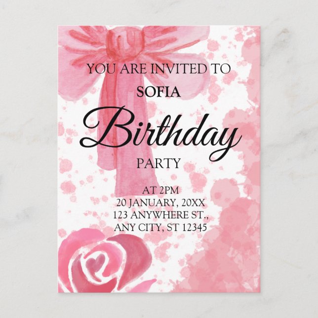 Convite de Aniversário Menina Arco Rosa (Frente)