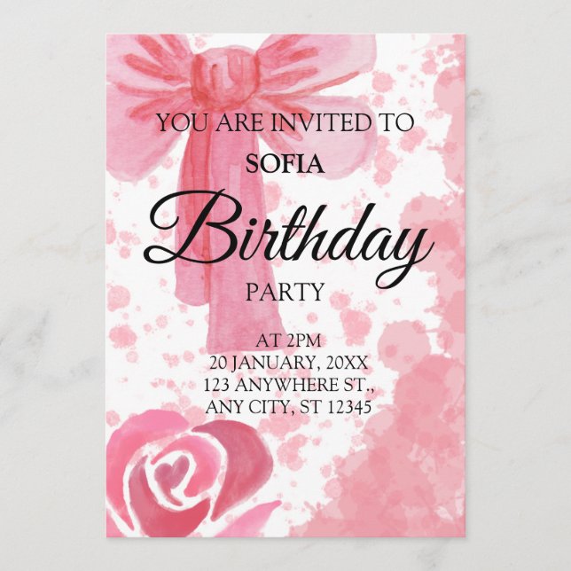 Convite de Aniversário Menina Arco Rosa (Frente)