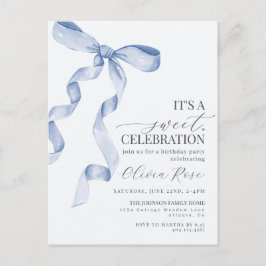 Convite de Aniversário Menina com Laço Azul Coquet