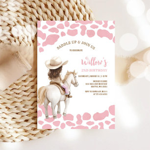 Convite de Aniversário Menina Cowboy Rosa