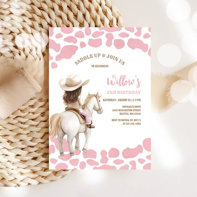 Convite de Aniversário Menina Cowboy Rosa (Criador carregado)