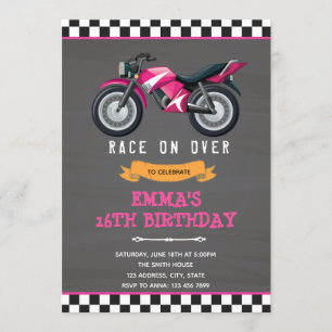 Convite de aniversário menina de moto rosa
