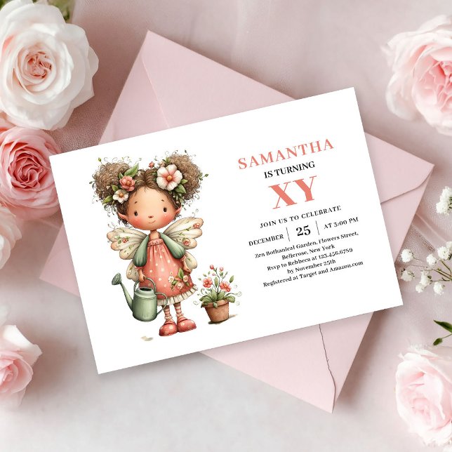 Convite de Aniversário Menina Fada Caprichosa Rosa (Whimsy Fairy Girl Birthday Pastel Pink invitation)