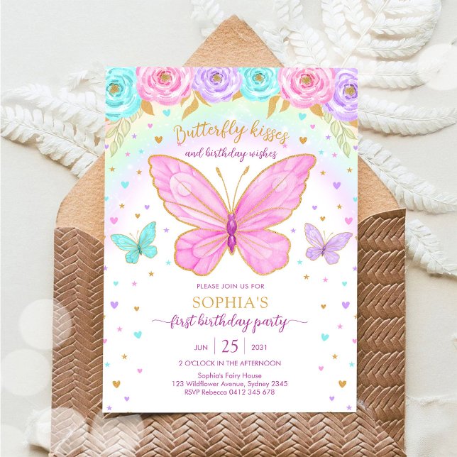 Convite de Aniversário Menina Flor de Borboleta (Criador carregado)