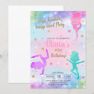 Convite de aniversário menina ginástica aquarela d