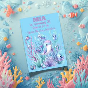 Convite de Aniversário Menina Sob o Mar - Editável