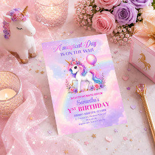 Convite de Aniversário Menina Unicórnio Rosa Paste